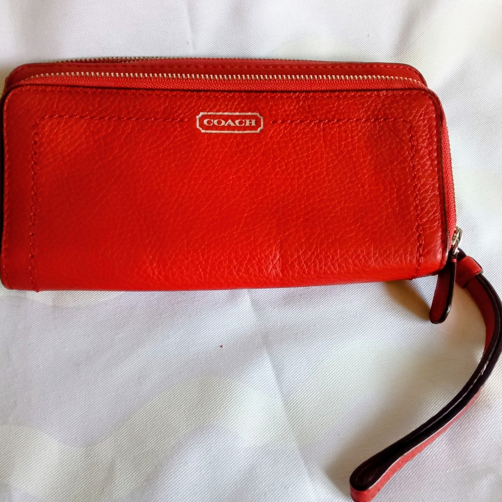 Coach Orange Leather Wristlet